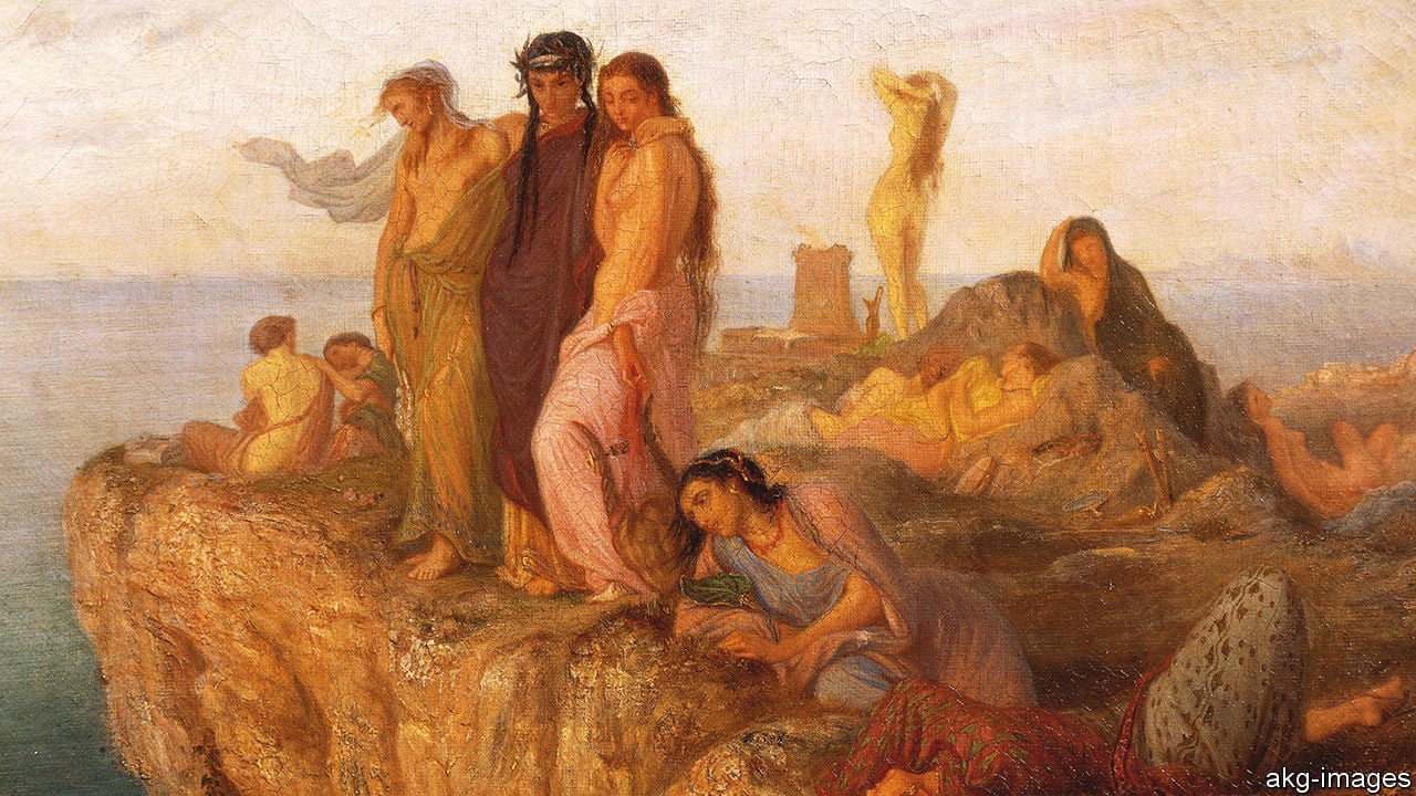 Classical painting depicting figures on Lesbos